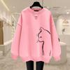 Autumn Winter  Casual Printing Vintage O-neck Loose Sweatshirts Women Clothes Solid Color Long Sleeve Pullover Top