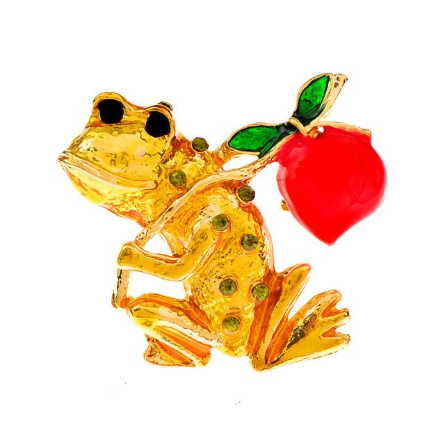 

Брошь в виде лягушки с багажом, симпатичные украшения в виде животных, доступные цвета, эмаль, горный хрусталь, сплав жёлтый