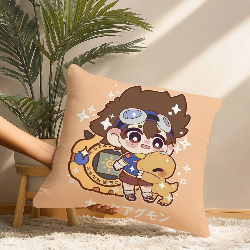 Cute D-Digimon Adventure Pillow Case Short Plush Print Cushion Cover Square Throw Pillow Covers Sofa Home Decor