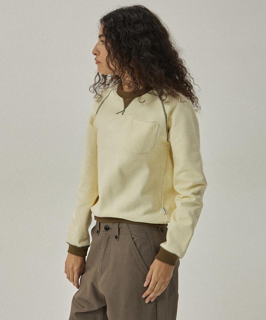 MAGOODGAN Akarit 3412 Brushed Standard Fit Cream Contrast Crew Neck Sweatshirt