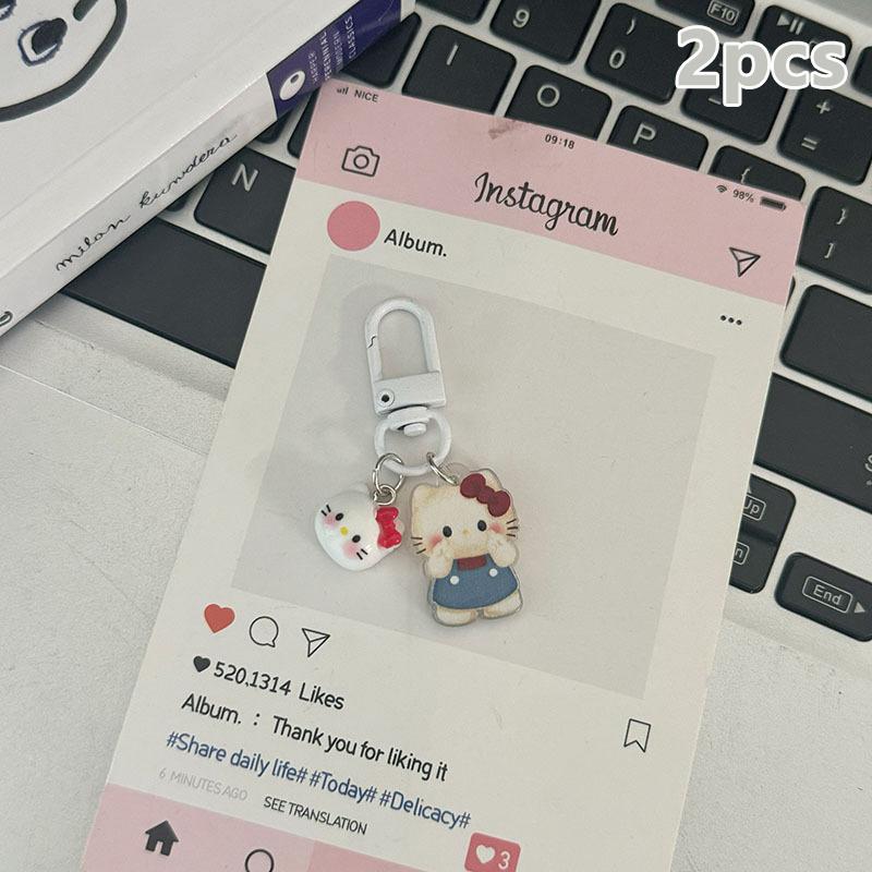 2Pcs Cartoon Cute Bow Kt Cat Dress Up Keychain Pendant Kawaii Doll Keychain Exquisite Backpack Decoration Accessories Gifts