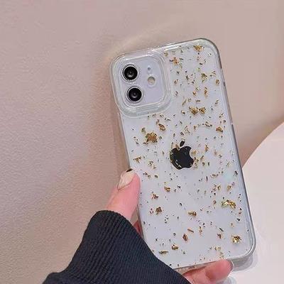 Für IPhone17promax Handyhülle mit Goldfolie und Pailletten für Apple 15plus Transparentes Klebemodell 16 Einfach und dünn