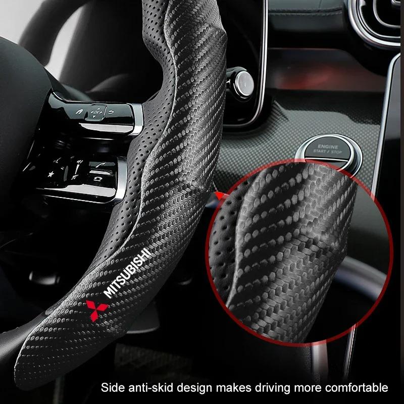 Car Steering Wheel Cover Carbon Fiber Sports Ultra-thin Non-slip Card Cover for Mitsubishi ASX Lancer Sport Attrage L200 Pajero