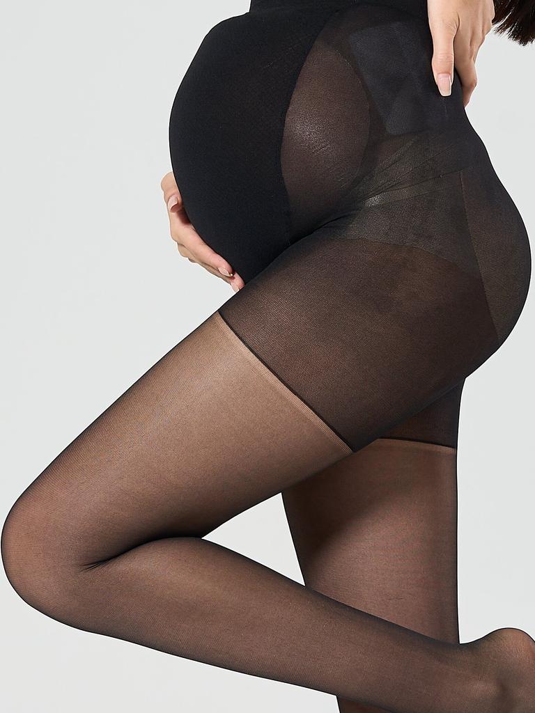 1 Pc Maternity Solid Black Footed Sheer Nylon Tights | Belly-Support Minimalist Pantyhose For Spring & Autumn Transition