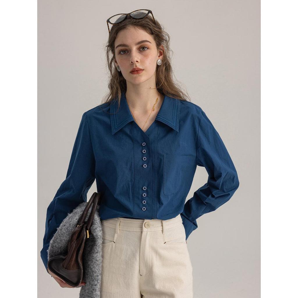 Dailyart "Blue Wave Sea Salt" Women's Embroidered Slim-fit Commute Shirt