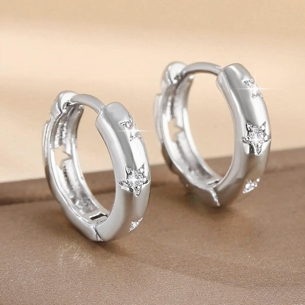 925 Silver Small Hoop Earrings For Women Luxury Elegant Love Heart Cubic Zirconia Earring Classic Party Wedding Jewelry