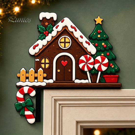 Christmas Party Supplies for House Wooden Door Topper Stickers, Seasonal Frame Decoration, L-shaped Corner Sign Holiday Home Wall Decor Items