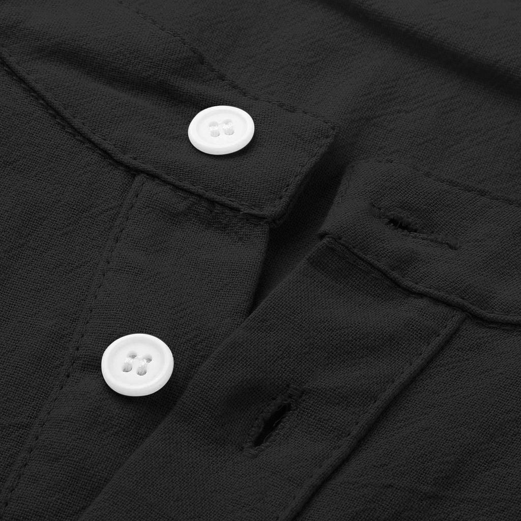 Designer Spring Summer Men's Casual Cotton Linen Color Long Sleeve Shirts Loose Stand Collar Shirts
