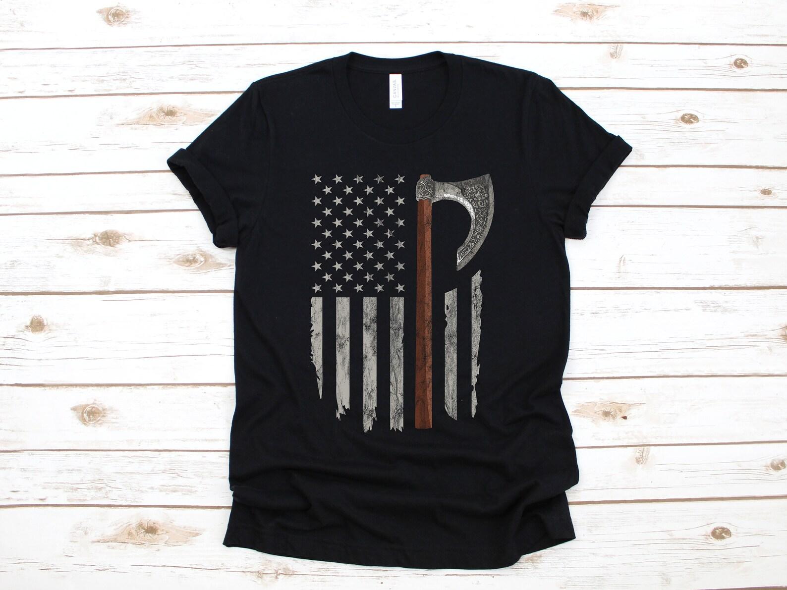 Viking Axe USA Flag T-Shirt, Viking Shirt, Nordic Shirt, Norse Viking, Valhalla Tee, Valknut Tank Top, T-shirt, T-shirt,T-shirt 3XL