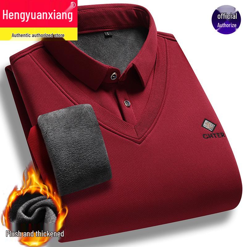 Hengyuanxiang Men's Plus Velvet Two-in-One Warm Shirt, Spring/Autumn Fashion Casual Top