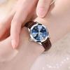 OLEVS Waterproof Watch with Leather Roman Alphabet Date Stylish Quartz Luminous Analog Small Popular Gift for Business Blue Lightweight Leather Watch