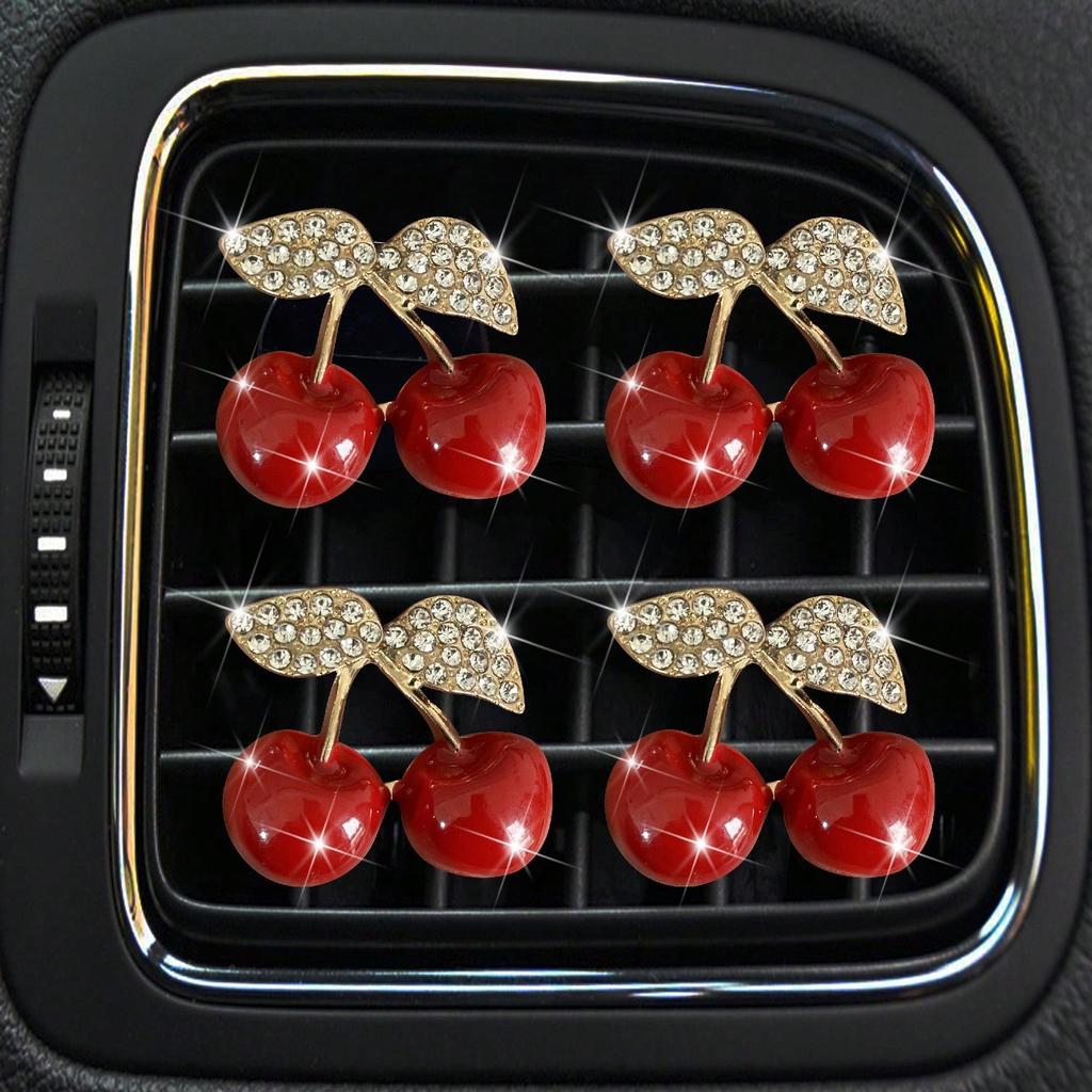2pcs Rhinestone Cherry Car Fragrance Clip, Fruit Car Air Freshener & AC Vent Decor for Women