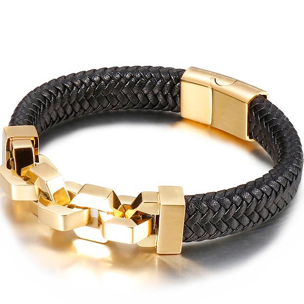Friendship Man Bracelets Stainless Steel Braided Genuine Leather Wristband Cuff Bracelet Men Jewellery Gifts for Boyfriend Him