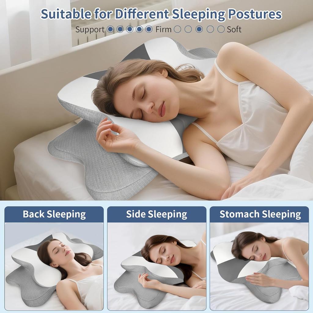 Cervical Neck Pillow for Pain Relief Ergonomic Side Sleeper Pillow for Neck Support Memory Foam Pillows for Back Stomach Sleeper