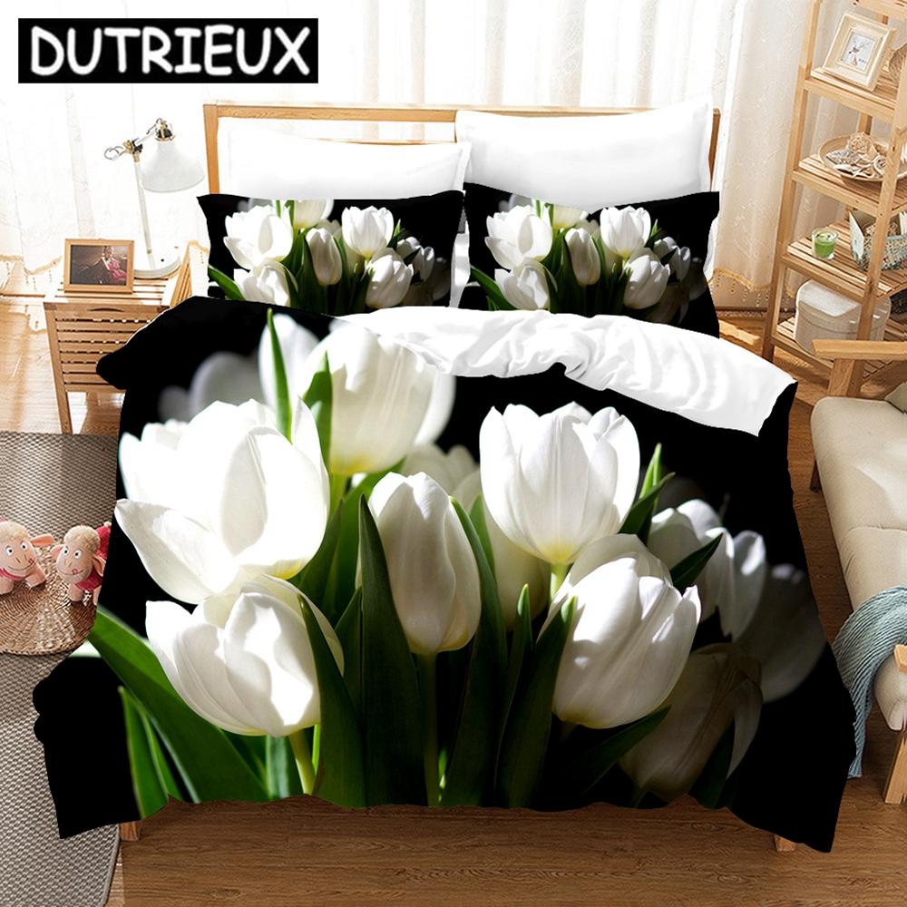 Pink Tulip Bedding Set Elegant Flower Scenery 3d Duvet Cover Pillowcases Bed Linen Twin Queen King Single Size Duvet Cover Set