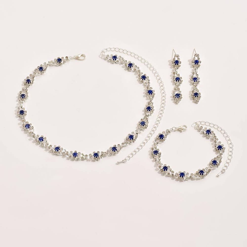 Simple Versatile Clavicle Chain Neck Chain Dress Accessories Delicate Rhinestone Necklace Earrings Bracelet Ring Set