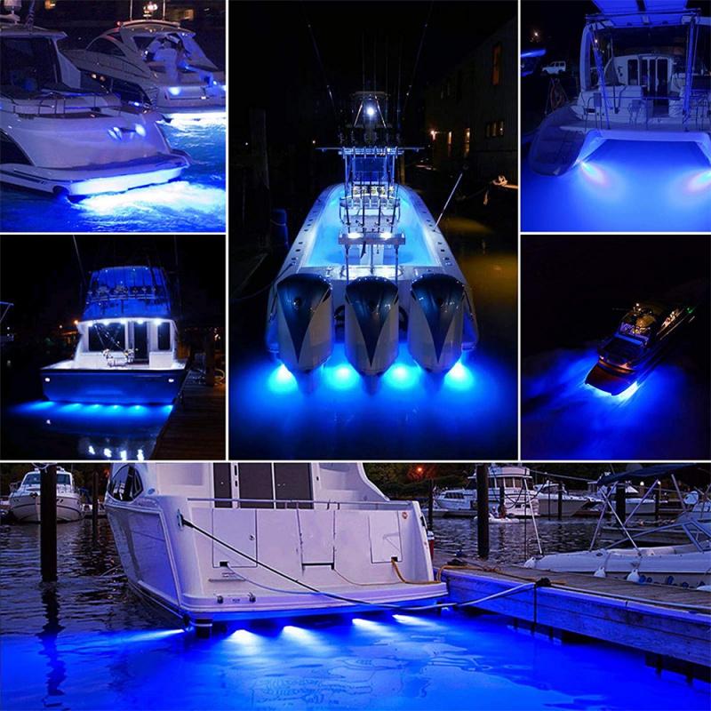 2pcs Blue LED Waterproof Transom Lights Marine Underwater Lamps Stainless Steel