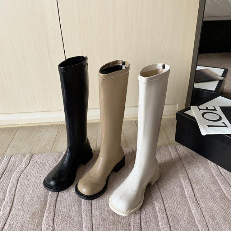 Autumn and winter platform women's high boots, new low-heeled large-size women's boots, round head square and Korean version of rear zipper fashion