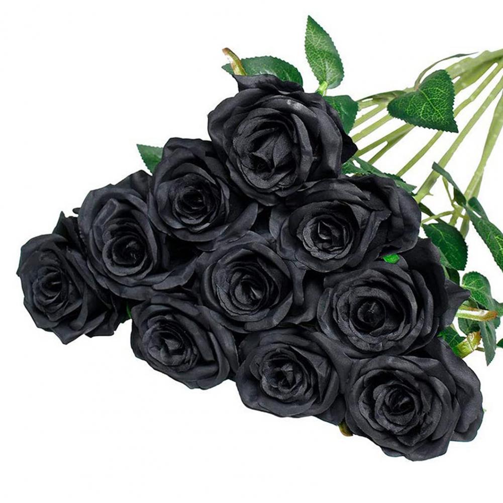 Artificial Rose Elegant Artificial Rose Green Leaves Silk Flower Set for Wedding Halloween Party Home Office Table Centerpiece