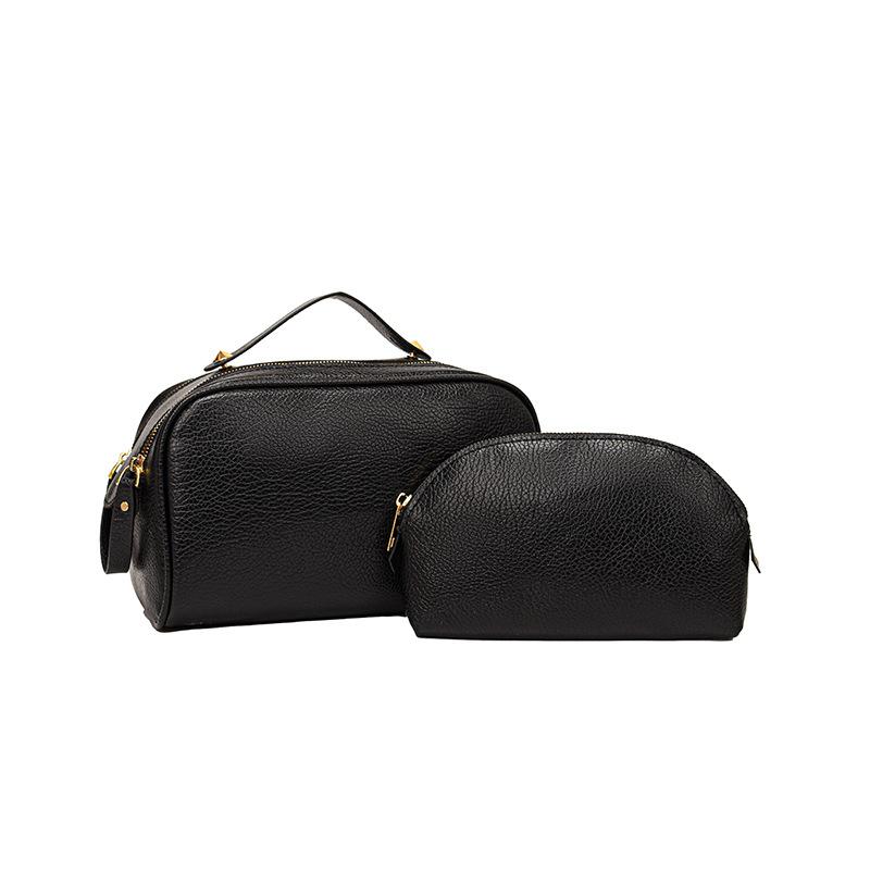 

Минималистская косметичка из искусственной кожи для матери и ребенка, новая большая вместительная косметичка однотонная сумка для хранения, переносная косметичка 27x15x17cm чёрный