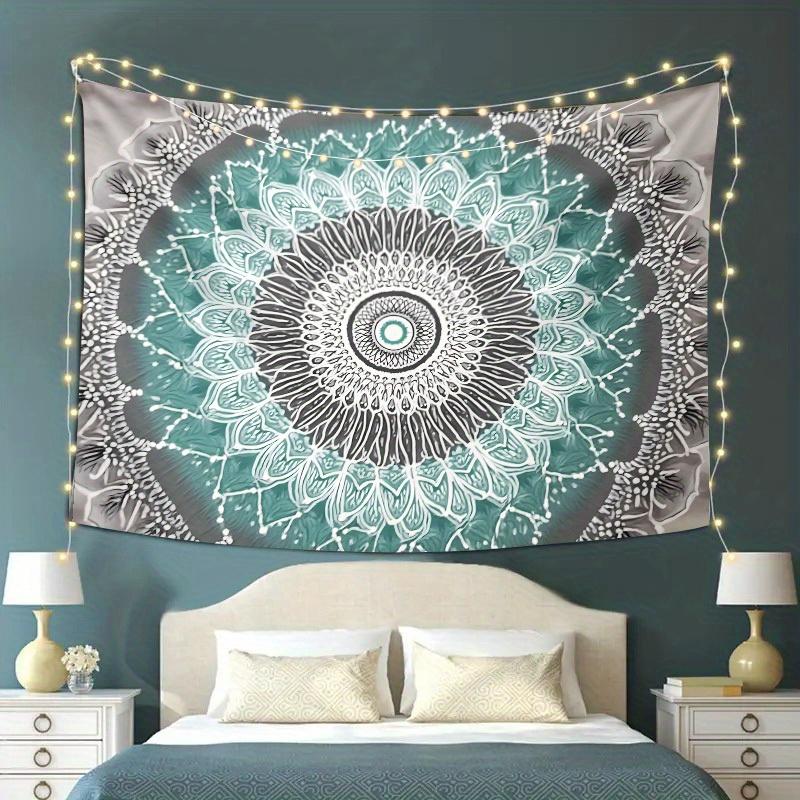

Bohemian Mandala Tapestry Teal and White Floral Design Intricate Circular Pattern for Bedroom or Dorm De 74x94cm(29x37in)