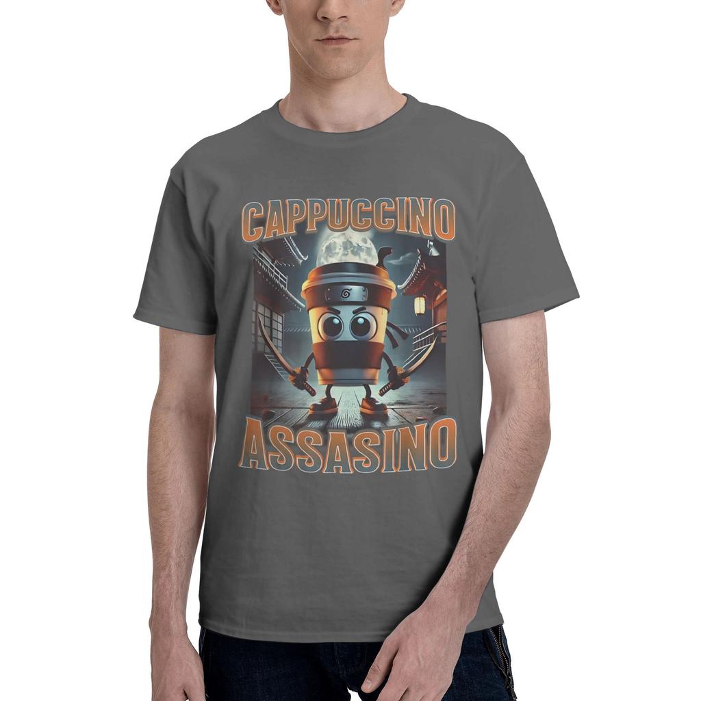 Włoski Brainrot Śmieszny Meme Zabójcze Cappuccino Koszulka Męska Damska Kawaii Krótki Rękaw T-shirt Lato Dekolt O 100% Bawełna