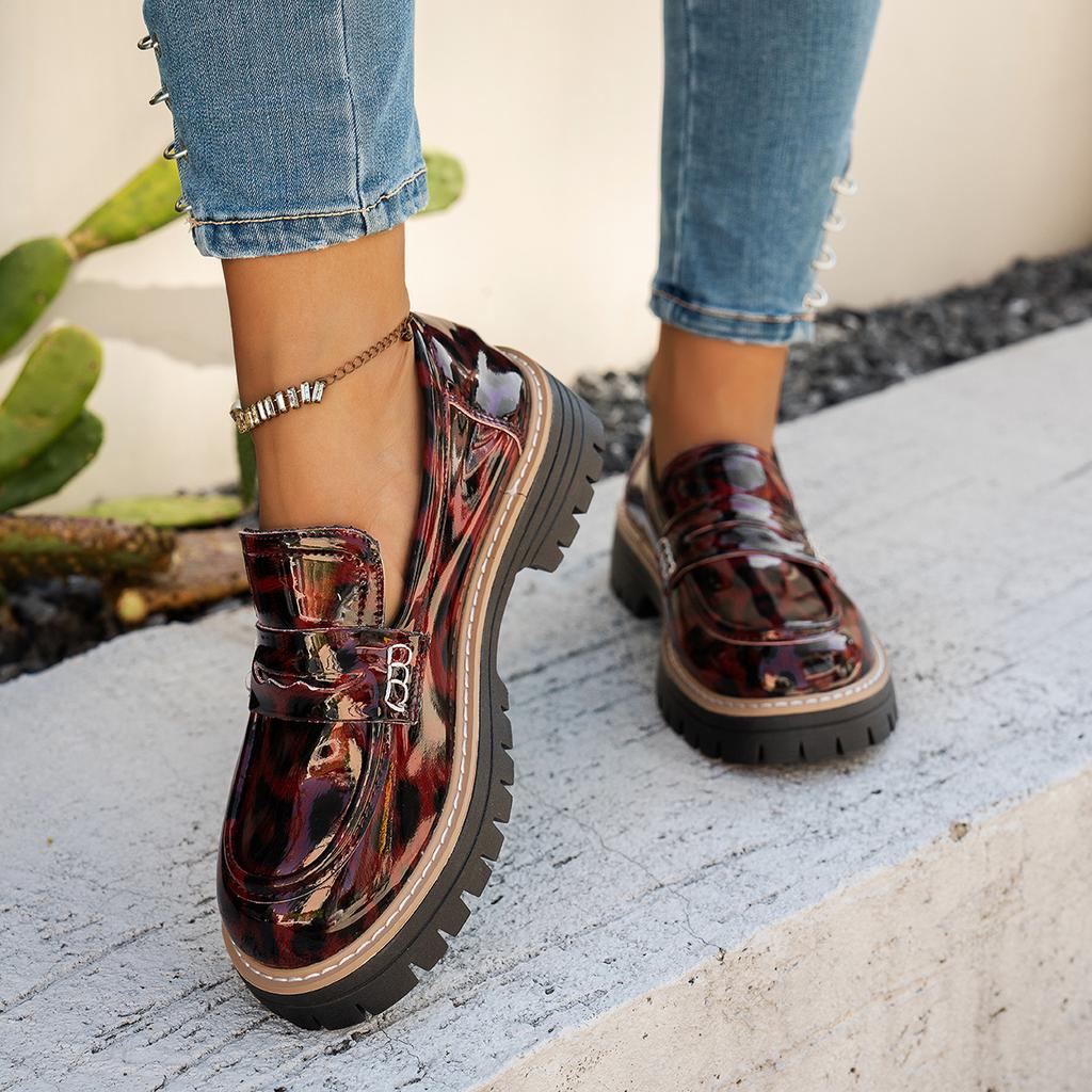 Thick-soled New Heightened British Style Small Leather Shoes Leopard Print Single Shoes