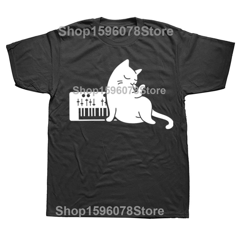Funny Synthesizer Cat Essential Graphic Tshirts Men Womens Fashion Casual Tshirt 100 Cotton Loose Oversized T Shirt