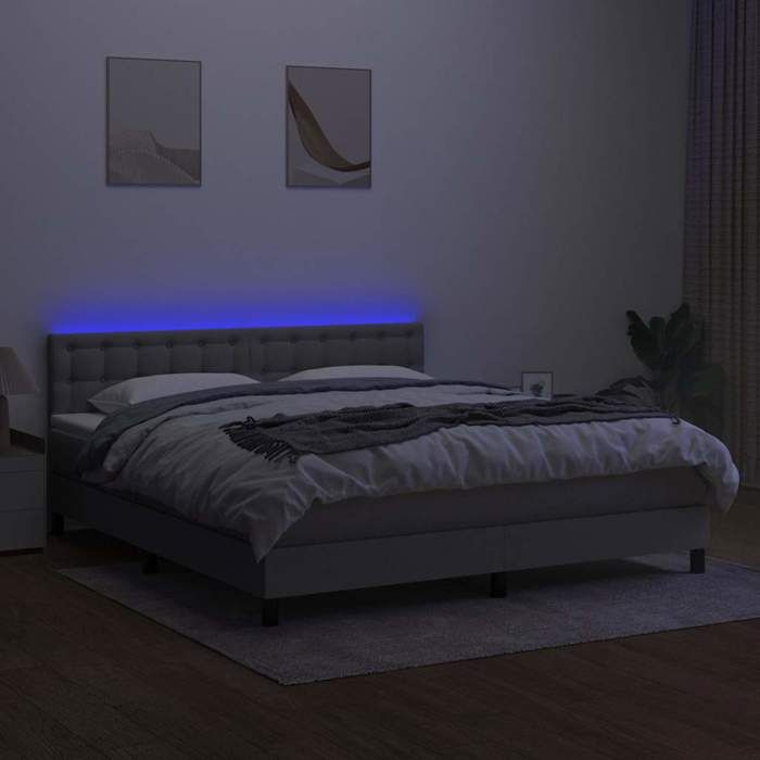 Exclusive House - LED Bed Slatted Base Mattress Light Gray 160x200 Cm Fabric