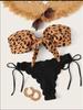 Beach Bikini 2025 Woman Sexy Front Lace Up Tie Bandeau Leopard Swimsuit Female Push Up Ruffled Bow Bathing Suit Thong Swimwear