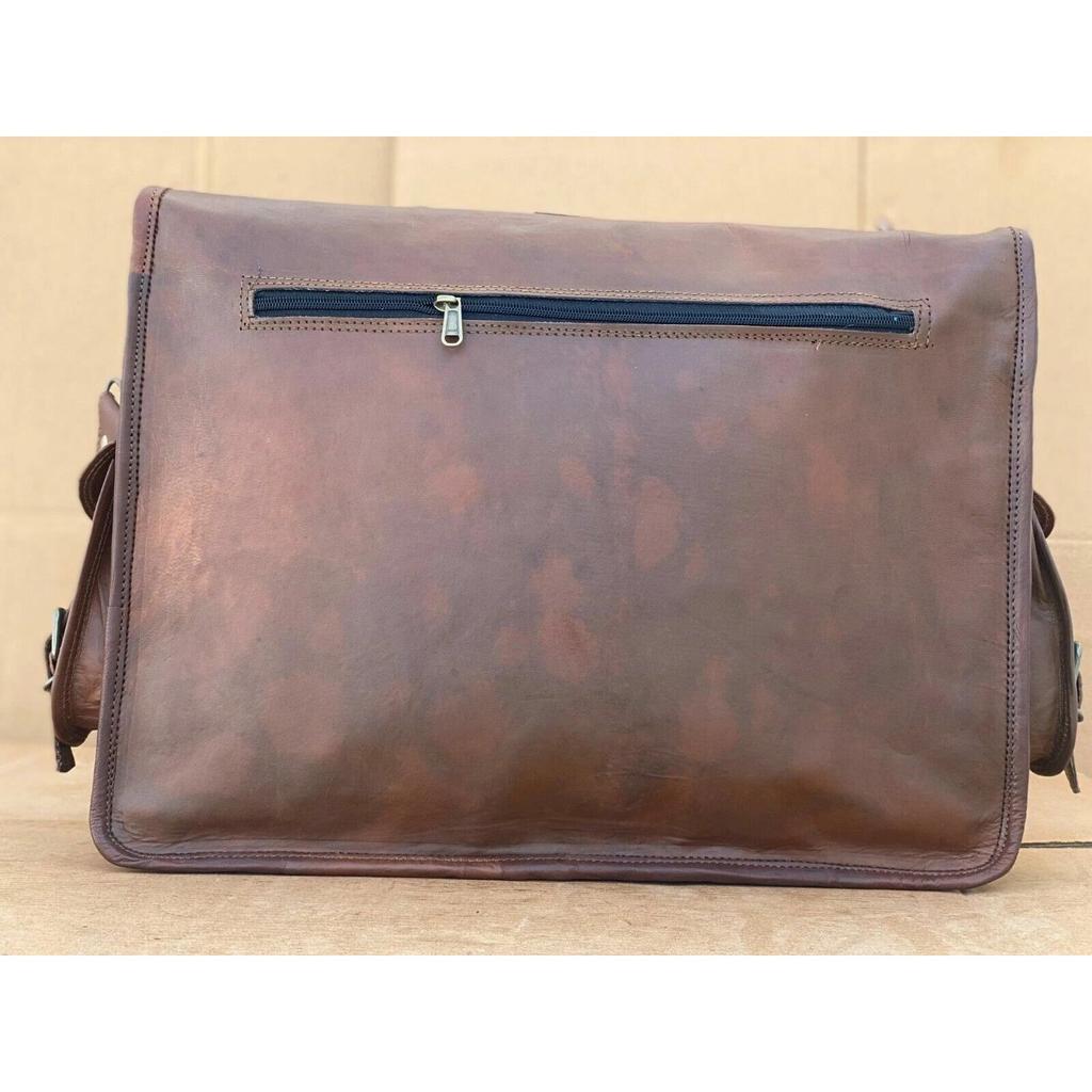 Vintage Laptop Messenger Briefcase Bag Satchel  Dark Brown Men's Leather