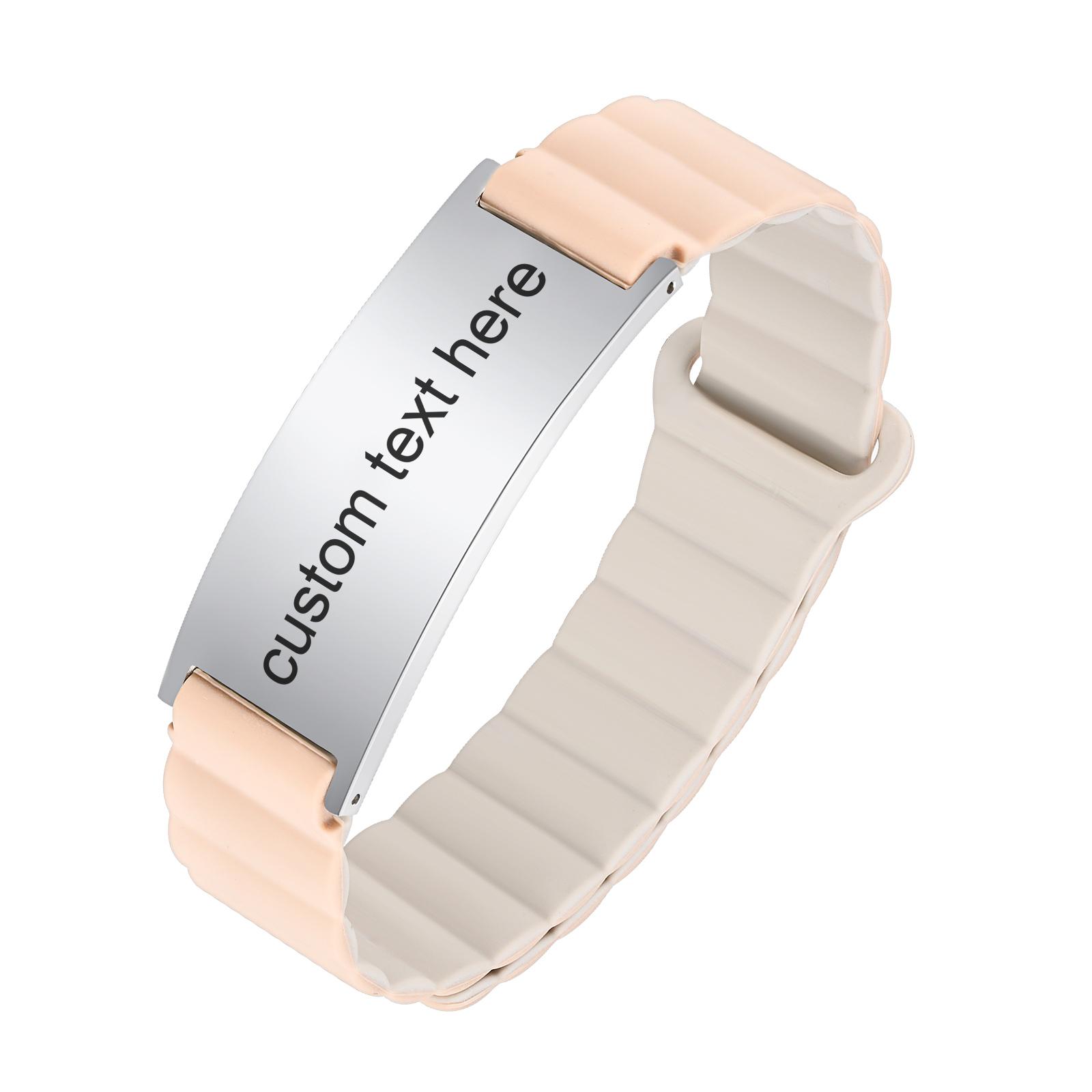 

Free Custom Name Date ID Magnetic Bracelet for Women,Stainless Steel Silicone Bracelets,Personalized Jewelry Gifts