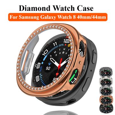 For Samsung Galaxy Watch 8 40/44mm Hollow Protective Hard PC Watch Case Durable Cover With Plastic Diamond Decoration Shell