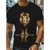 Men's Black Cotton T-shirt with Realistic Lion Graphic, Short Sleeve Crew Neck Relaxed Fit for Casual Wear and Outdoor Activities