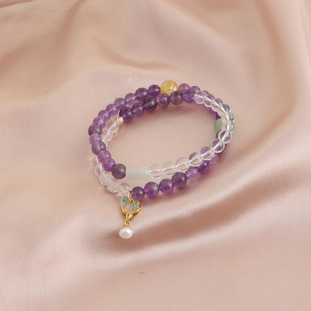 Bracelet Natural Shoushan Stone Tianshan Green Lotus Pod Safety Buckle Crystal Bracelet Double Layer Dopamine