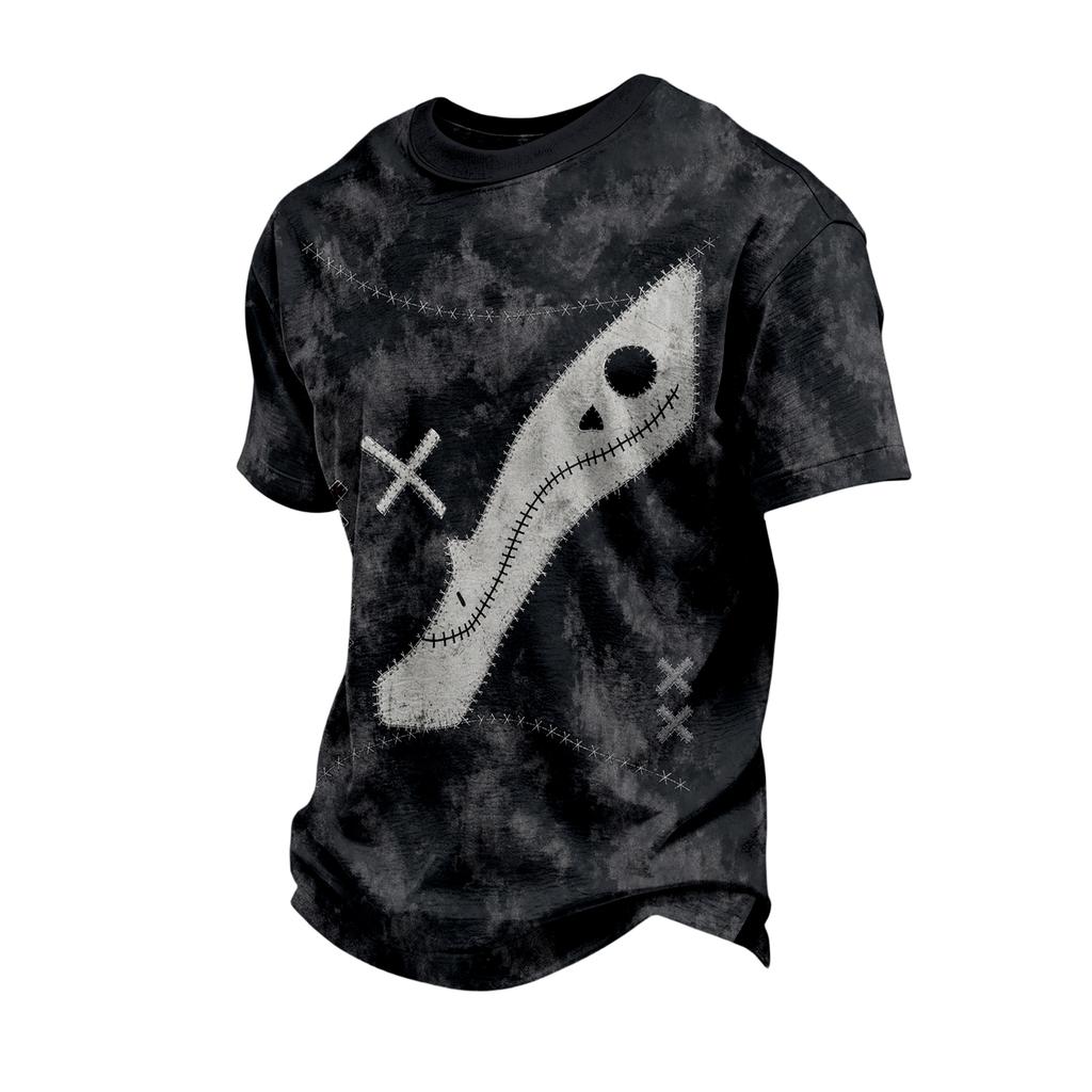 Men's Short Sleeve Casual T-Shirt with Halloween Print for Holiday Parties