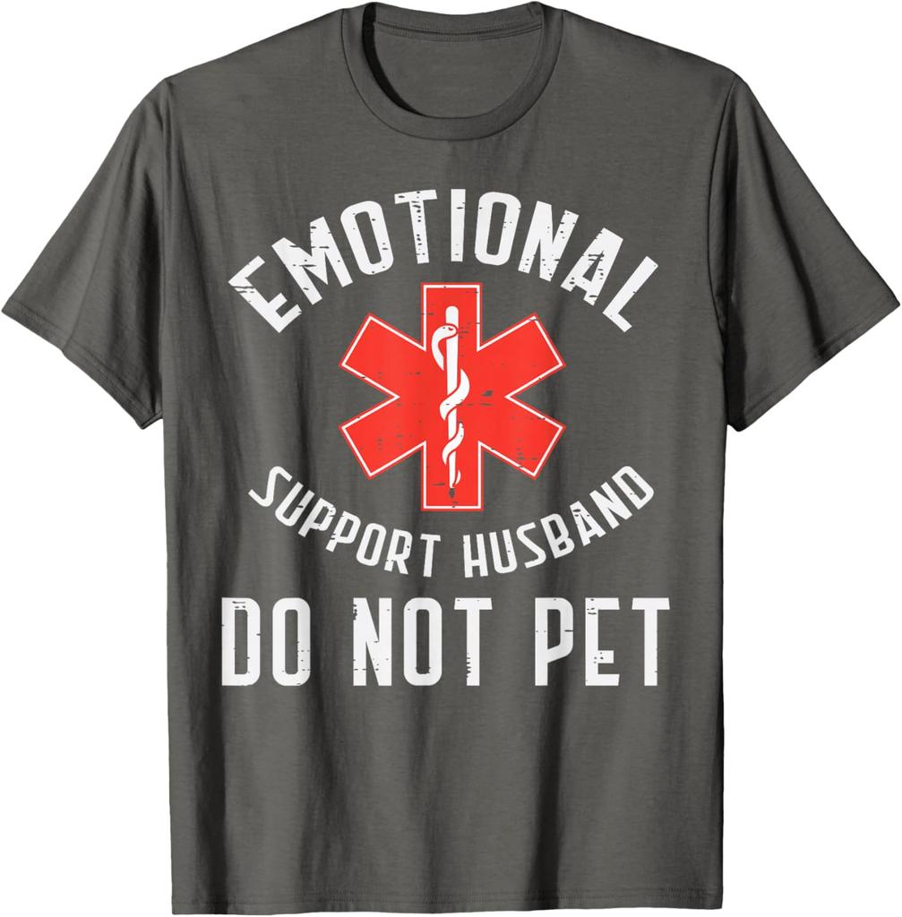 Emotional Support Husband EMS Star Paramedic Graphic Tee Casual Cotton TShirt for Men