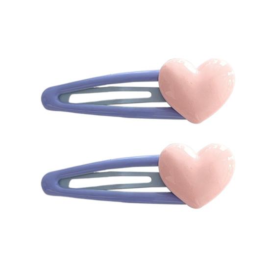 2Pcs Girl Hairpins Candy Color Heart Decor No Slipping Traceless Hair Pins Side Bangs Hair Clips Versatile Hair Accessories
