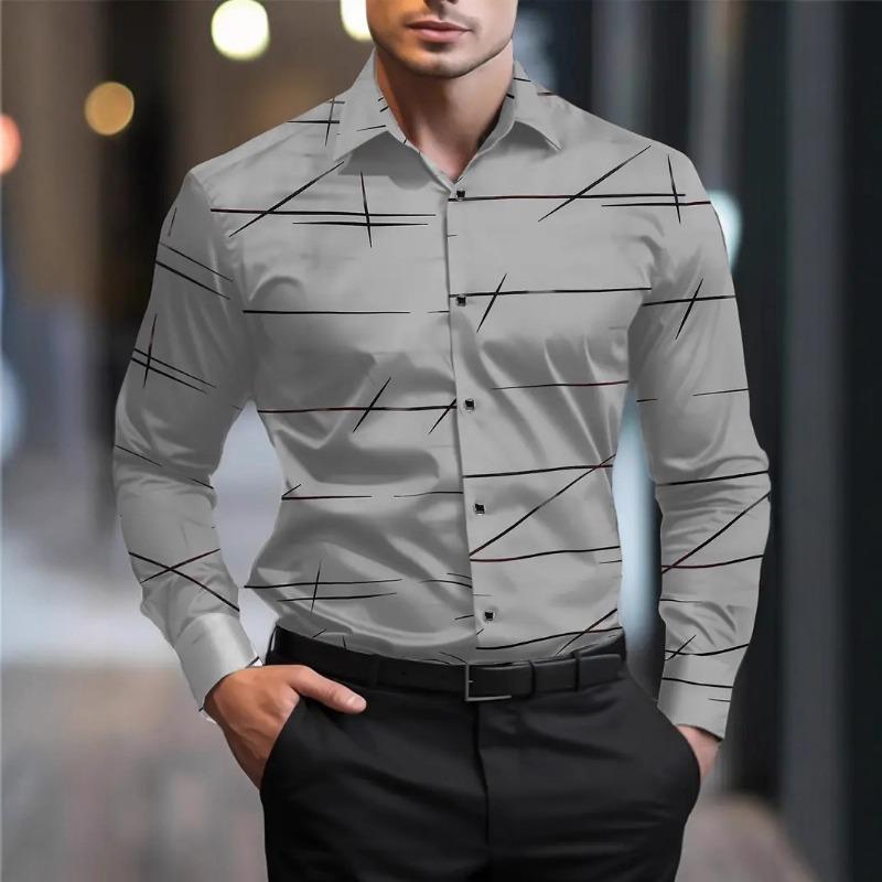 Men's Spring Autumn Printed Fashionable Long Sleeved Shirts Breathable Trendy Versatile Casual Tops