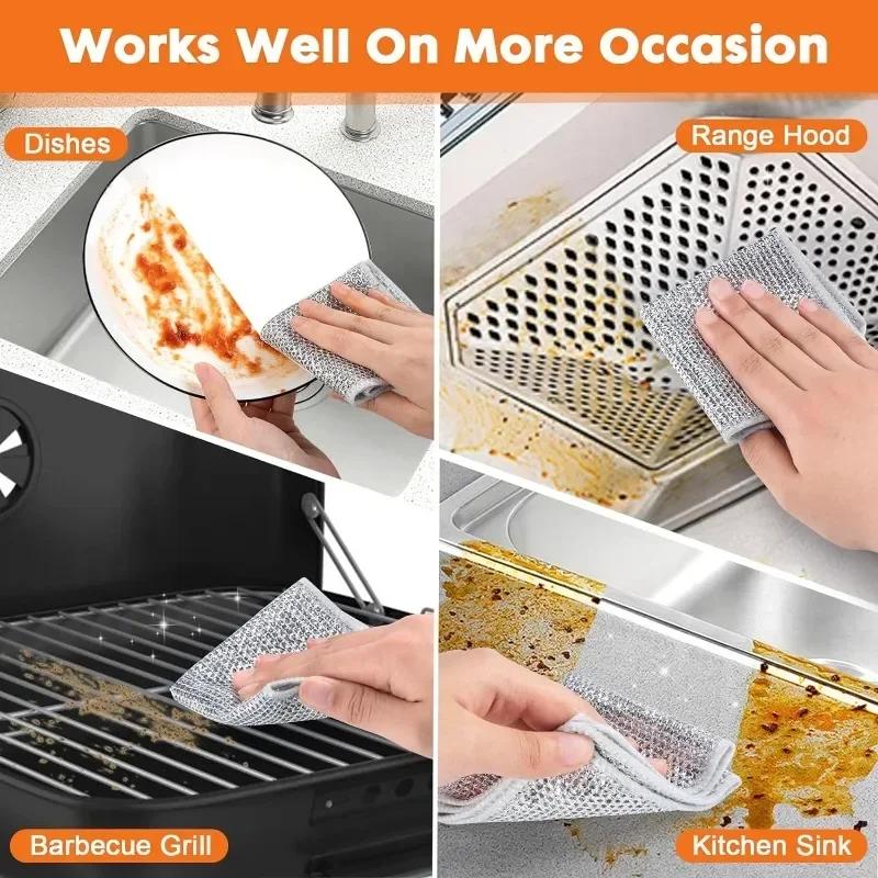 10-30pc Magic Metal Wire Dishcloth Triple Layer Thickened Cleaning Cloths Kitchen Dishwashing Scour Pads Microfiber Wash Cloth