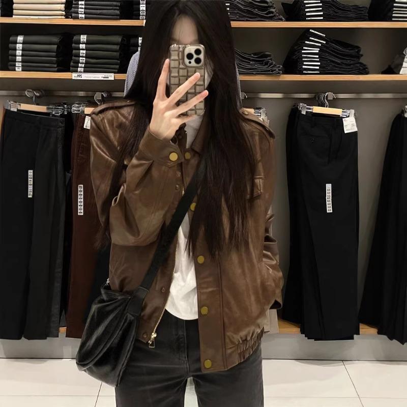 Women S Short Pu Leather Jacket Casual Style Ladies Outerwear