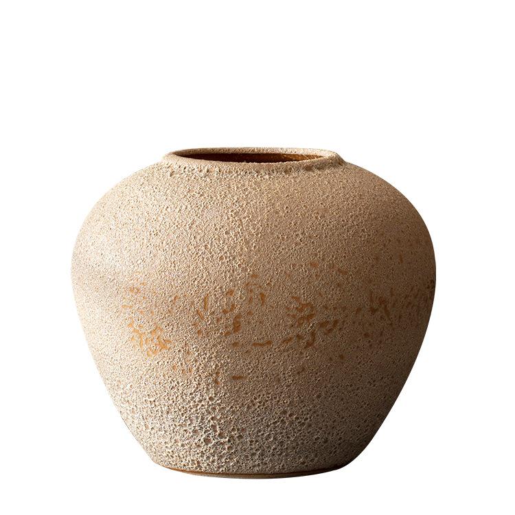 Handmade Retro Nostalgic Large Ceramic Floor Vase – Coarse Pottery Feng Shui Decor for Living Room or Hotel.