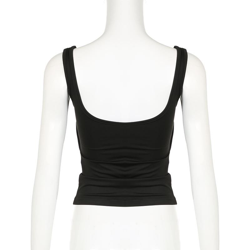 Trendy American Ruched Square Neck Slim Fit Minimalist Camisole - Summer Edition