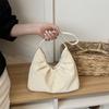 Women Solid Color Ruched Single Shoulder Retro Fashion Small Underarm Tote Bag