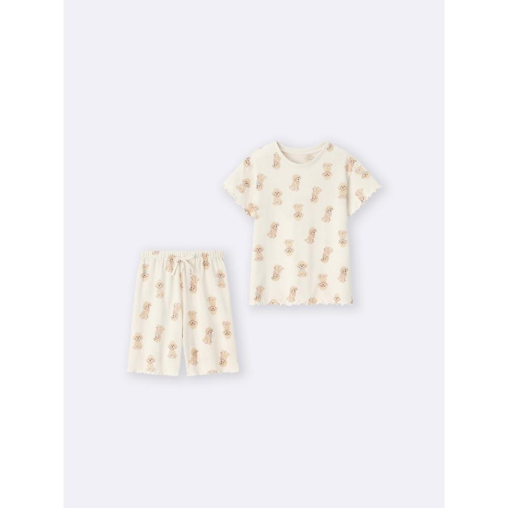 GU by Uniqlo Girls Cotton Lounge Set  Short Sleeves   Shorts   Toy Poodle 