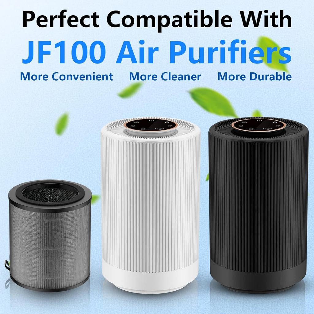 2 Pack JF100 Air Purifier Replacement Filter, Pre-Filter+True HEPA H13 Filter+ Activated Carbon Filters, 3-Stage Filtration Filter