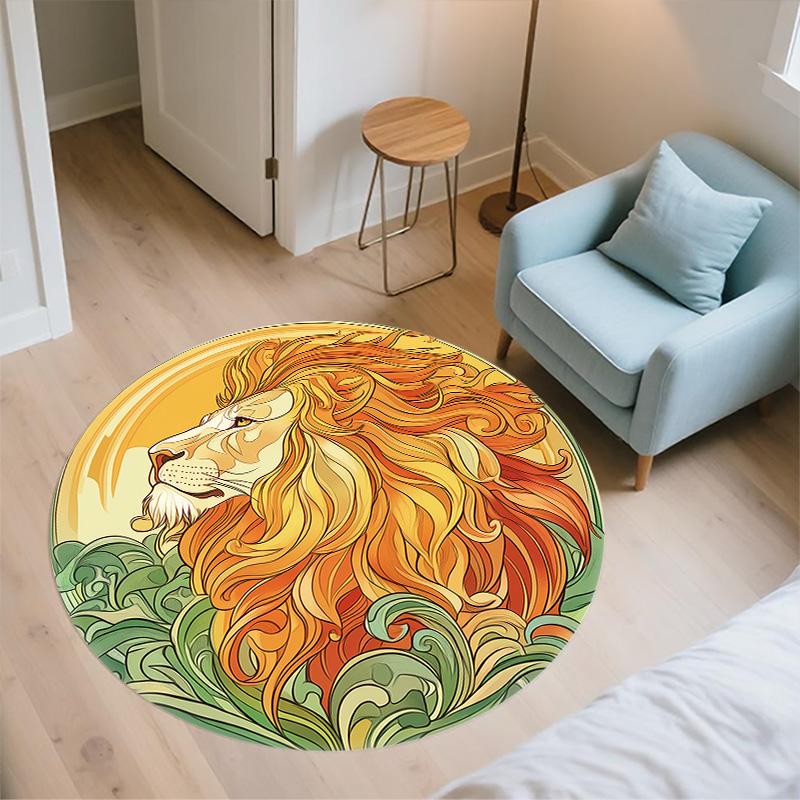 Sun Lion,Round Area Rug,Carpet Rug for Living Room Bedroom Sofa Playroom Decor,Non-slip Floor Mat