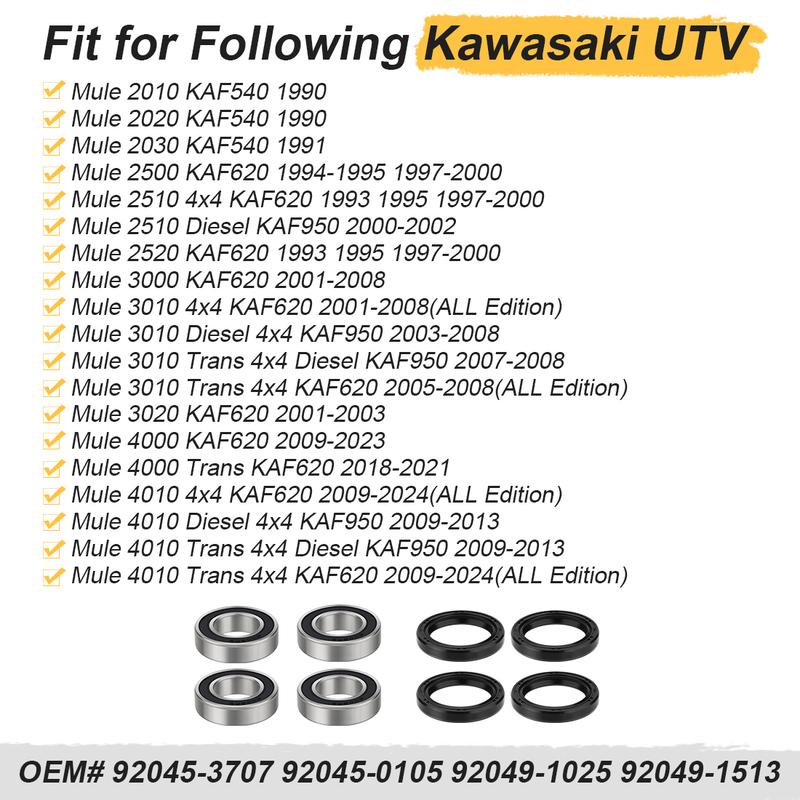 2 Set Front Wheel Bearings & Seals Kit For Kawasaki Mule 3000 KAF620 2001-2008 Mule 4000 KAF620 2009- 92045-3707 92045-0105
