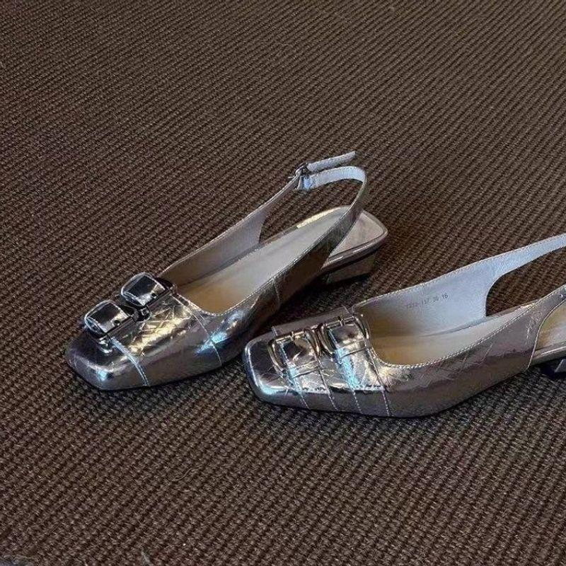 Women's Chunky Heel Leather Sandals: New 2026 French Fashion, Versatile Design with Buckle Strap and Square Toe