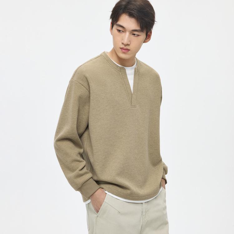 Men s 2025 Autumn/Winter Mulberry Silk & Wool Plush Henley Sweatshirt 2XL